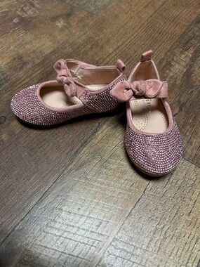 Girls Rose Pink Sparkle Bow Mary Jane Dress Shoes